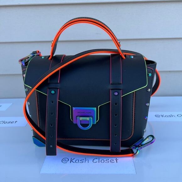 Michael Kors Manhattan Satchel Medium Leather Contrast trim Satchel Black - Picture 11 of 11